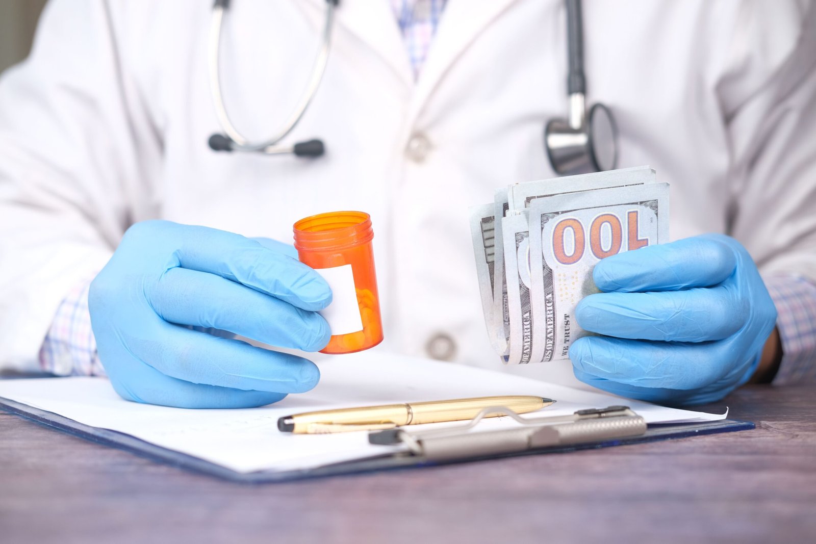 Doctor holding money representing hearing aid costs in 2026